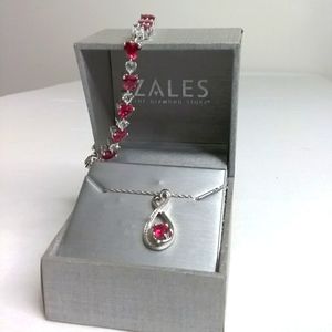Zales Lab-Created Ruby Set Heart Bracelet Infinity Pendant 925 Sterling Silver